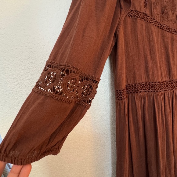 Zara Brown Smocked Tiered Sundress with Bishop Sleeves - Picture 5 of 8